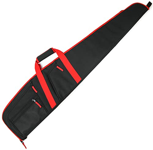 GUGULUZA Funda para Carabina, Acolchada Bolsa de Transporte con Correa de Hombro Ajustable para Rifle Armas, Negro-Rojo 125cm