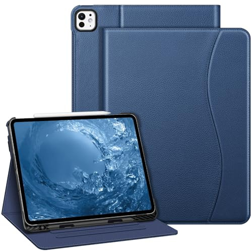FINTIE Coque pour iPad Pro 13 Pouces M5/M4 (2025/2024), [Rangement de Stylet] Housse Multipositions avec Poche de Document, Etui Folio Veille/Réveil Auto, Bleu Marine