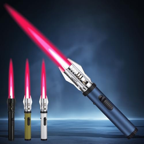 Mechero de Gas Butano, SOARFLY Antorcha Butano Encendedor con Cerradura de Seguridad y Llama Ajustable, Soplete de Cocina para Encender Velas, Barbacoa, Camping, Chimenea, Sin Gas Butano, Azul