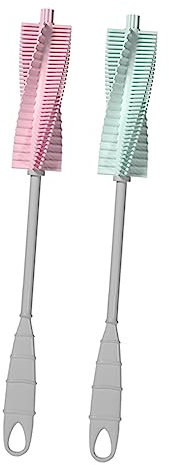 VICASKY 2pièces Brosse à Biberon Et Goupillon Rotatif Pour Nettoyage Pratique Des Bouteilles Et Tétines Accessoire De Cuisine Portable Rose Vert