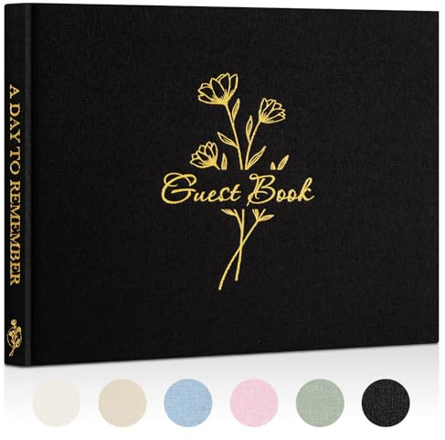 Lanpn Funeral Guest Book with 108 Blank Pages - Linen Hardcover Graduation Guestbook Wedding Reception for Sign in and Photos - Guest Book for Wedding Bridal Shower Baby Shower (Black)