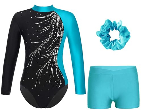 ranrann Gymnastikdräkt för barn, flickor, med shorts, outfit för gym, skridskoåkning, dansdräkt, uppträdanden, 9-10 �r