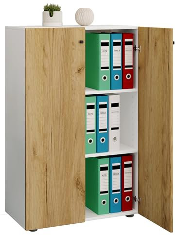 VCM Büroschrank mit 3 Fächern | moderner Aktenschrank mit Drehtüren | Maße ca. B. 70 x H. 110 x T. 40 cm – Lona 3-Fach