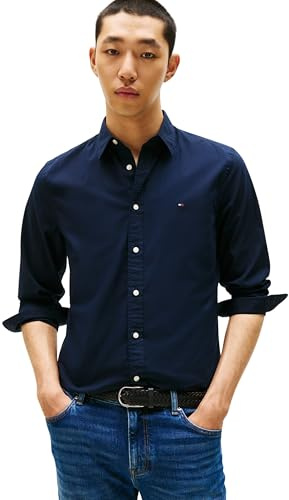 Tommy Hilfiger Herr Flex POPLIN Kent krage SF skjorta MW0MW40460 L/S skjorta, blå, XXL, Blå (ökenhimmel), XXL