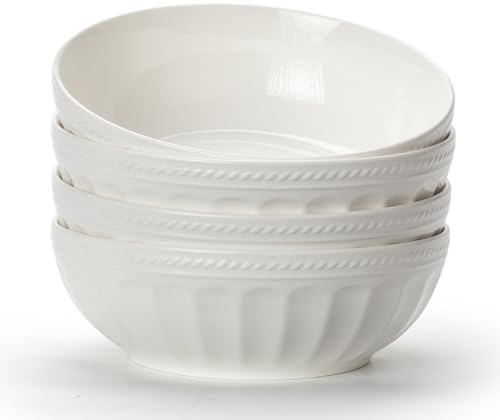 TuYines Cereal Bowls Set of 4,Ceramic Dessert Bowls, Breakfast Bowl,Ceramic White Bowl, 700 ml Serving Bowls Ideal for Ice Cream,Soup,Pasta,Salad,Noodles 16.8 cm