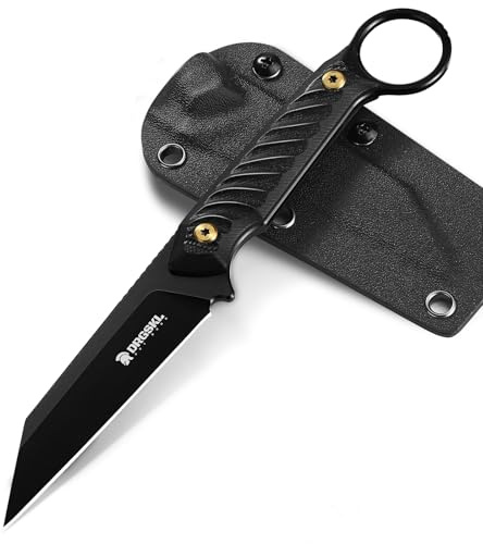 DRGSKL Outdoor Survival Messer mit Feststehender Klinge,Scharfes Bushcraft Messer, Jagdmesser Full Tang mit Hoher Härte Klinge, Griff mit Ring