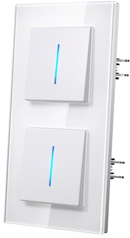 MVAVA Interrupteur Mural avec Griffes, Verre Interrupteur Connecté, Modern Interrupteur Avec Voyant Lumineux,Facile à Installer, 1 Gang 1 Way, Blanc, 157mm