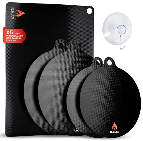 RAGAN BRAND - Protector Vitroceramica Inducción hasta 300ºC - Protector de Placa de Induccion Antirayaduras con 5 Piezas - Cubre Vitrocerámica con Gancho Ventosa - NO para COCINAR