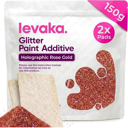 Levaka 150g Holografisk Roséguld Glitterfärg Tillsats - 2 x Poleringskuddar Ingår - Bladas med Emulsionsfärgar för ett Självlysande Lackering på Interiör eller Exteriör på Väggar, Tak eller Trä