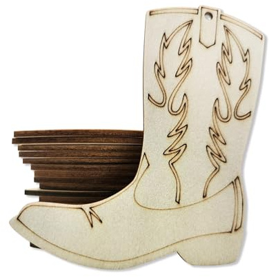 Nudaoz 20 adornos colgantes de madera para botas de vaquero huecas con cordel de yute y etiquetas de madera para bodas, cumpleaños, vacaciones y decoraciones rústicas de fiesta de campo