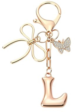 Xanthelle Portachiavi Lettera, Ciondolo Lettera Oro Portachiavi Personalizzato con Fiocco & Farfalla, Regalo Ragazze & Regali