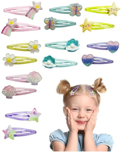 JIRVEX 16 Pezzi Mollette Capelli Bambina Glitterati, Accessori per Capelli Multicolore, Set di Fermagli Arcobaleno Carini per Bambine, Ragazze, Adolescenti e Donne