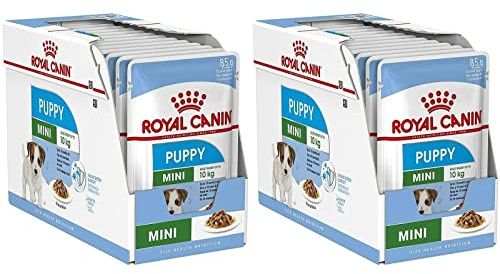 Royal Canin Mini Puppy | Lot de 2 | 2 x 12 x 85 g | Nourriture humide pour petits chiots | Jusqu'à 10 mois | Petits morceaux en sauce | Texture douce pour les dents de lait