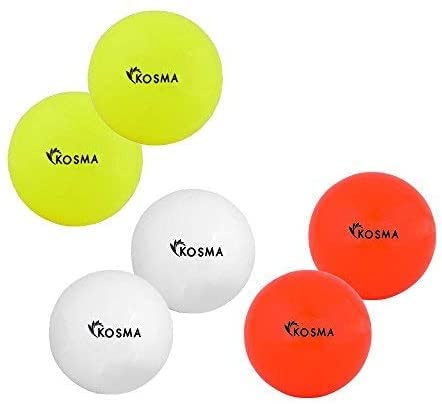 Kosma Set of 6 Smooth Hockey Balls | Outdoor Sports Practice Training Ball (2Pc White, 2Pc Yellow, 2Pc Orange)