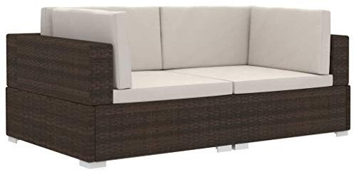 vidaXL Ecksofa 2 STK. mit Auflagen Gartenmöbel Lounge Möbel Sofa Bank Sessel 2er-Sofa Gartensofa Sitzgruppe Rattansofa Poly Rattan Braun