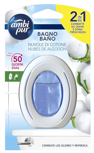 Ambi Pur Bagno Nuvole di Cotone, Deodorante per Ambienti ad Azione Continua Eliminazione e Prevenzione degli Odori, 8 Pezzi