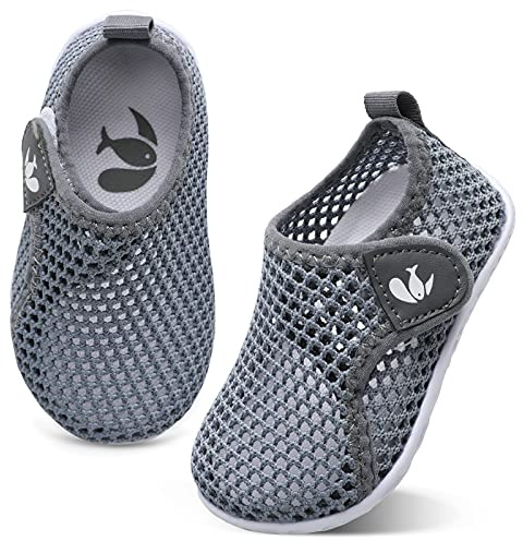 Toddler Boys Girls Aquatic Water Shoe Slip On Walking Sneakers Shoes for Kids Mesh Grey 18-24 Months Infant