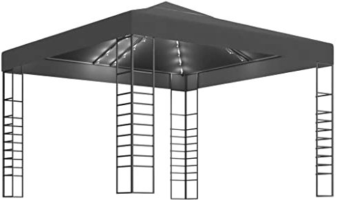 vidaXL Chapiteau de Jardin avec Guirlande Lumineuse à LED Belvédère de Jardin Pavillon d'Extérieur Tente de Réception Tonnelle Barbecue 3x3 m Anthracite