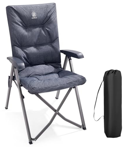 EVER ADVANCED Folding Padded Camping Chair 4 Positon Adjustable Recliner with High Back Support Portable for Adults, 300lbs Weight Capacity, Grey