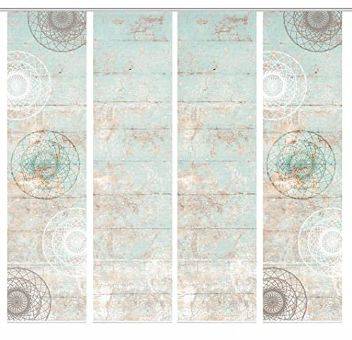 HOME in green 84089 MANDRIGA Schiebegardine aus recyceltem Polyester, Farbe:mint, Größe:245 x 60 cm, Anzahl:4er-Set (2X Motiv. 2X Uni)