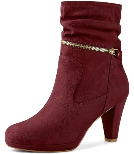 Perphy Round Toe Platform Burgundy Block Heels Mid Calf Boots for Women 9 M US