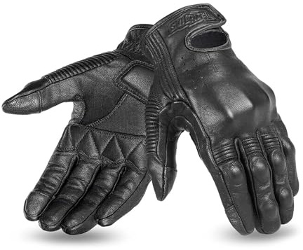 Grapelet Guantes de Moto Hombre de Cuero de Piel de Cabra con Protección de Nudillos de Dedo Completo para Transpirable para Verano Negro,L