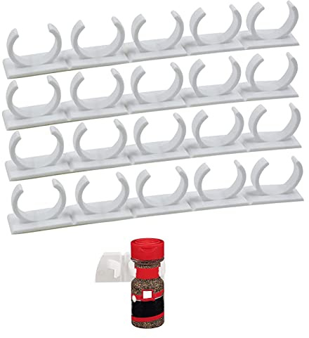 Peixiong 4 Pack 20-Clips Wall Mounted Kitchen Spice Jar Rack,Organizer Rack,Seasoning Jar Storage Holder,Bottles Clip,Cupboard Spice Rack Shelf Cabinet Organizer Door with Adhesive Tape