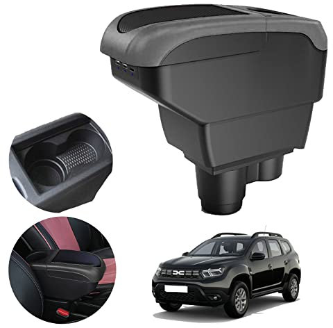 GAFAT Dacia Duster 2 Facelift 2018-2023 2024 Armrests, Duster 2023 Centre Console Armrest Box Centre Armrest Storage Box with Storage Compartment and Cup Holder (Black)