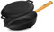 4BIG.fun Gusseisenpfanne 28 cm mit Deckel-Bratpfanne Gußeisenpfanne 70 mm hoch Holzgriff abschraubbar Gusseiserne Bratpfanne für Gasgrill, Backofen, Feuerstelle, alle Herdarten inkl. Induktion