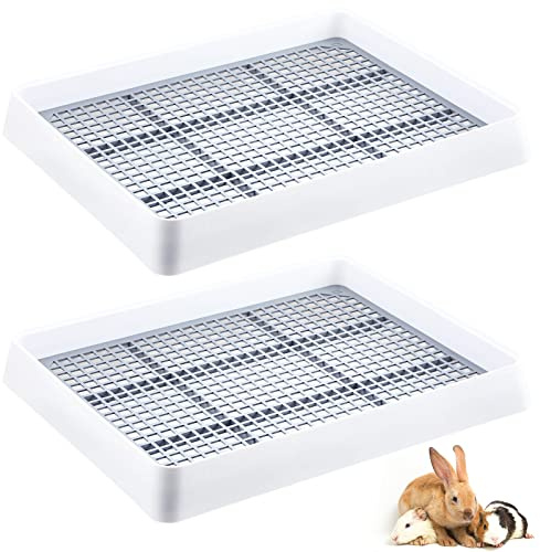 Bokon 2 Pcs Rabbit Large Litter Box for Cage Guinea Pig Litter Pan with Grid Rabbit Guinea Pig Toilet Ferret Corner Potty Trainner Ideal for Rats, Hamsters, Small Animals (15 x 12.2 x 2.6 Inch)