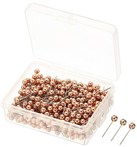 PATIKIL Goupilles Pression, 500 Paquet Rond Tête Carte Punaises Pouce Acier Points pour Monde Cartes Tableau Lièges, Rose Doré