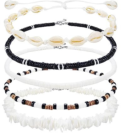 Morfetto Weiße Puka Muschel Halskette - Männer & Frauen Strand & Surfer Hawaiian Pookah Shells Choker 16Inch