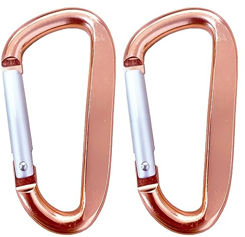 Cute Carabiner Clip, 3 Aluminum Alloy Caribeener D Ring, Spring Snap Hook for Keychain Clip(2pack Rose Gold)