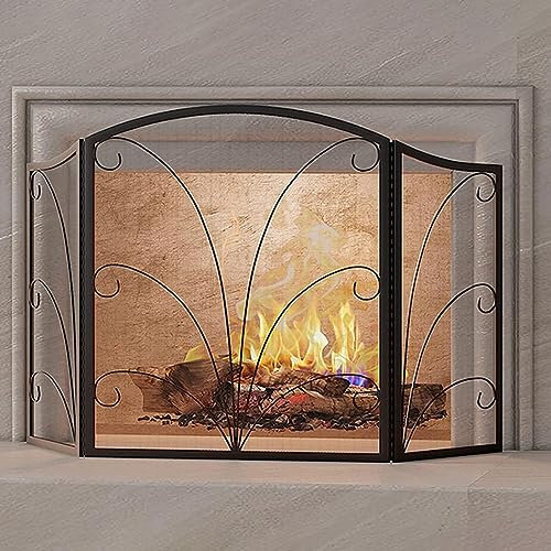 GTPBAO Parascintille Parascintille per Camino con Parte Superiore Curva Pieghevole, 122×76cm, Parascintille in Rete di Ferro Battuto Fatto A Mano per Griglie del Focolare