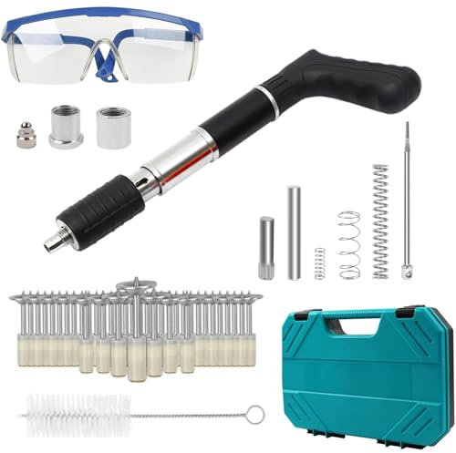 Manuelle Mini Nagelpistole aus Stahl,5 Gänge Einstellbar Bolzenschussgerät Wandnagelpistolen mit 100 Runden Nägeln, Stahlnagelpistole Betonnagelpistole für Deckenwandanker, Drahtschlitzgerät,Hauswand