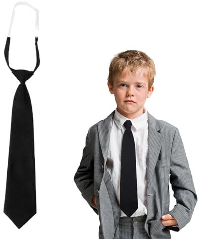 WKRTDY Vorgebundene Kinderkrawatte, Kinder Jungen Krawatte mit Clip, verstellbar & vorgebunden, schwarze formale Krawatte für Schuluniformen - perfekt für Geburtstage, 1 Stück