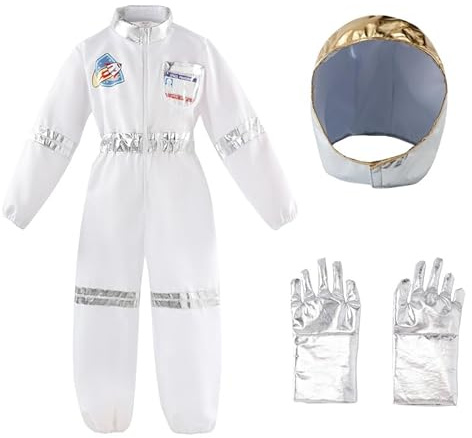 Udekit Costume de Astronaute pour Enfants NASA Pilote Salopette Déguisement Halloween Carnaval Cosplay Jeu de Rôle Costume