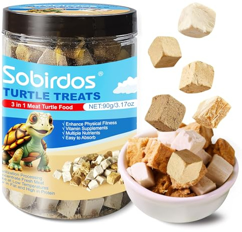 Sobirdos Turtle Treats,3 in 1 Meat Turtle Food,Made with Fresh Meat,Chicken&Duck&Fish Freeze-Dried,Enriched Protein & Vitamins(3.17oz/4.23oz) (3.17oz-3in1)