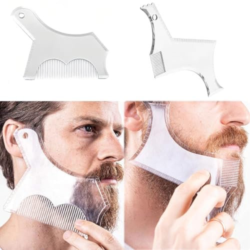 FENQURO 2 PCS stencil Pettine per Barba,Pettine Stencil Barba,Signori pizzetto Collo Sagome per Barba Styling Tool per allineare e rifinire Gli Uomini rasatura della barba,Trasparente