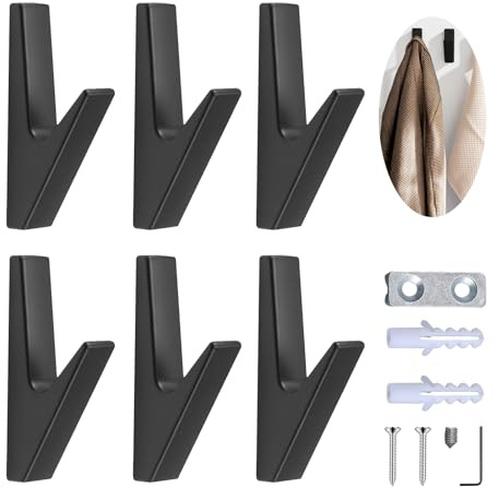 CANGACNG Lot de 6 crochets de porte-manteau noirs mats,crochets à Visser Patère MuraleNoir Mat Patere Murale,Convient Pour Les Vestiaires, Les Salles de Bains, Chambre, Cuisine, Les Halls D'entrée