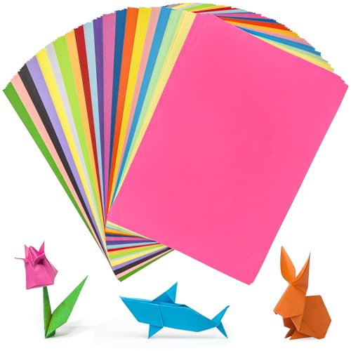 Minfuerang 200 Blatt Buntes Papier A4,20 Leuchtende Farben Faltpapier 70g/m² Origami Paper Beidseitig für DIY Kunsthandwerksprojekte (Set 1)