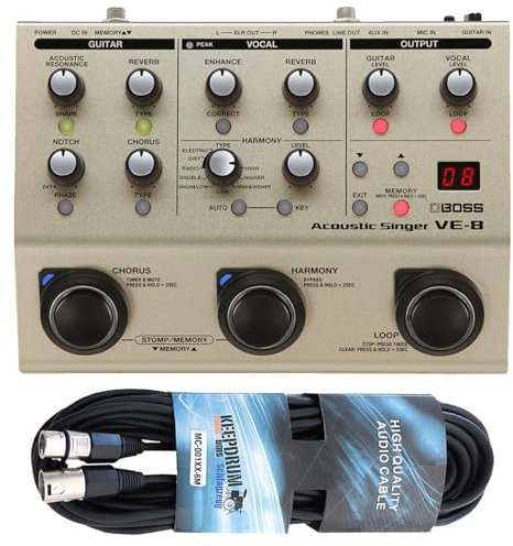 Boss VE-8 Acoustic-Singer Effektgerät für Gesang und Gitarre mit keepdrum XLR-Kabel