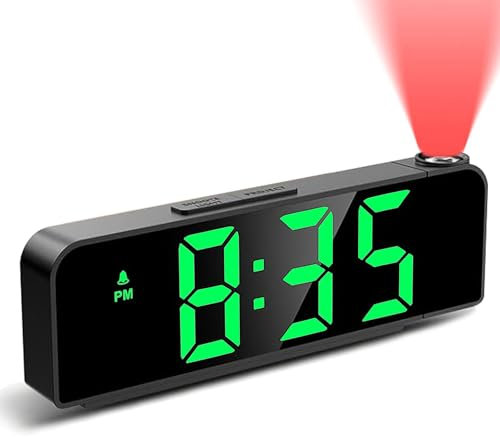 Kimroxi Projection Alarm Clocks Bedside LED Digital Clock with 4 Adjustable Brightness, Snooze, Temperature, Date for Bedroom Office Home (Adapter Not Included)