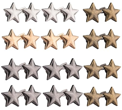 YFTRFR 12 Pares Botones de Estrella para Cinturón, Botón Extraíble No Requiere Costura Clip Ajustable Clavos para Apretar Pantalones, Faldas y Más, Jeans, Jersey, Camisa, Mangas（4 Color）