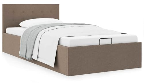 sephironlbb Förvaringssäng, hydrauliskt brungrått, tyg, 90 x 200 cm, enkelsäng med gasfjädermekanism, modern klädselsäng med gott om utrymme, robust MDF-ram för sovrumsmöbler