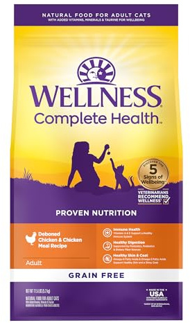 Wellness Complete Health Adult Dry Cat Food, Natural, Grain Free Kibble, Chicken Recipe, 11.5 lb Bag