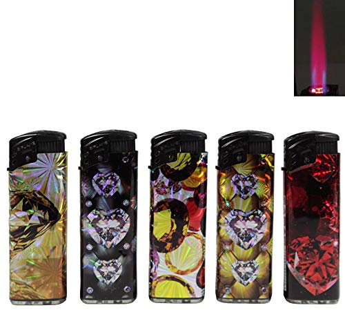 SEPILO Sturmfeuerzeug Diamonds Turbo Feuerzeug 5 Farben Jet Flamme Torch Gas Turbofeuerzeug Metall Gehäuse mit Smooth Touch/seidige Oberfläche (5 Feuerzeuge (1x