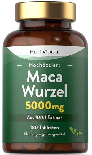 Maca Root Peruviana 7500 mg | 180 compresse vegane (non capsule) | Estratto di radice di maca ad alta resistenza | Supplemento per Donne e Uomini | di Horbach