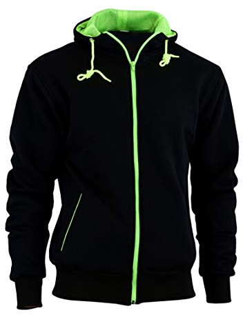 BLACK & HIVIZ FLEECE HOODIE REMOVABLE ARMOUR MOTORBIKE MOTORCYCLE JACKET (L)
