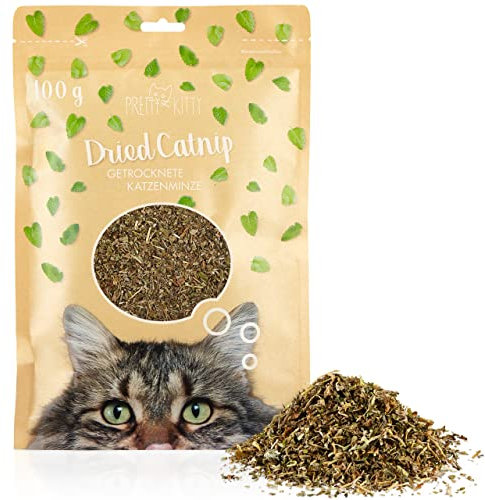 PRETTY KITTY Katzenminze getrocknet 100g: Natürliche Premium Katzenminze für Katzenspielzeug und als Anregung – Schonend getrocknete Katzenminze – Katzenminze Pflanze getrocknet, Getrocknete Minze
